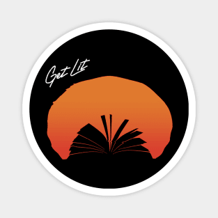 Get lit-album cover parody with a sunset and a book in negative space Magnet